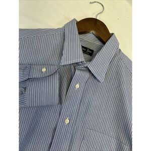 Gitman Bros Shirt Mens 17x35 White Blue Plaid Long Sleeve Dress Made in USA